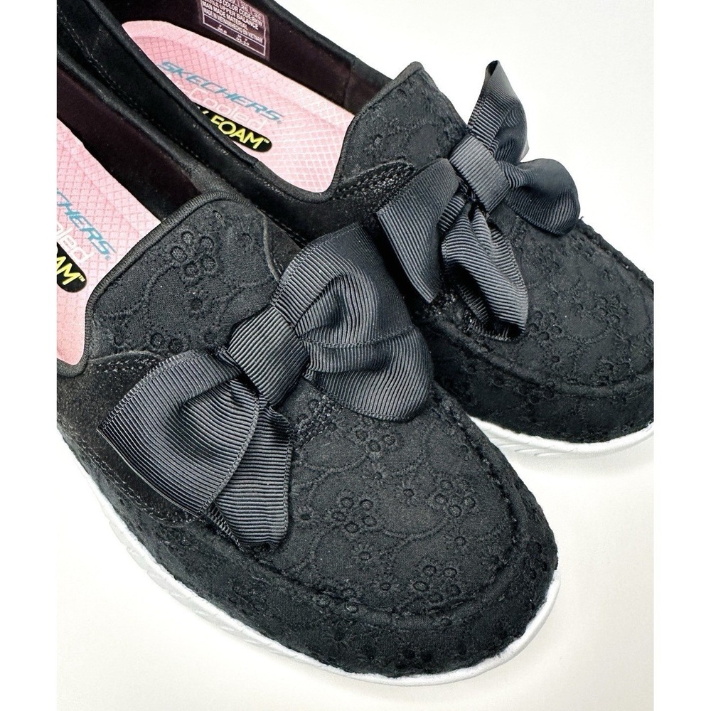 NEW Skechers Wave-Lite Slip On Comfort Sneaker 23633 Black Lace Bow Women's 9 - Picture 2 of 11